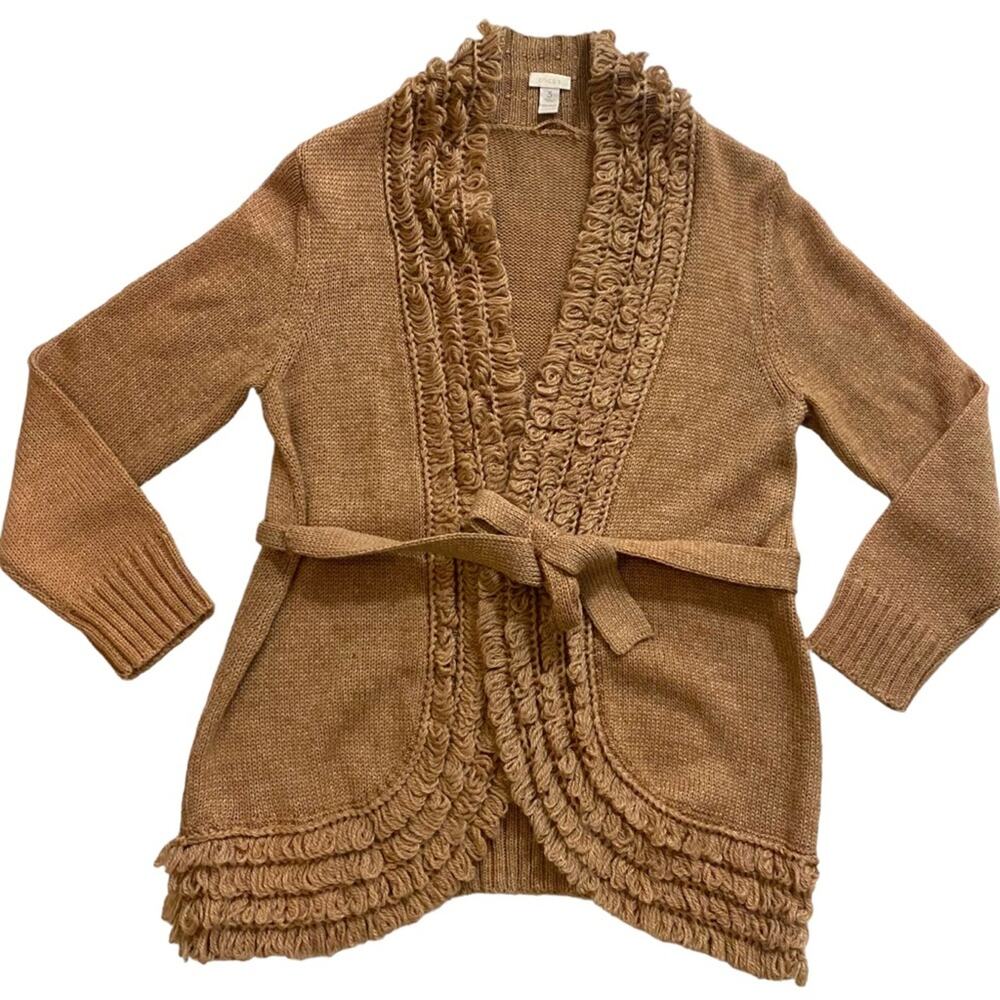 Chico's Size 3 (XL) Tan Cardigan with wraparound tie FLAWED - discolored sleeve